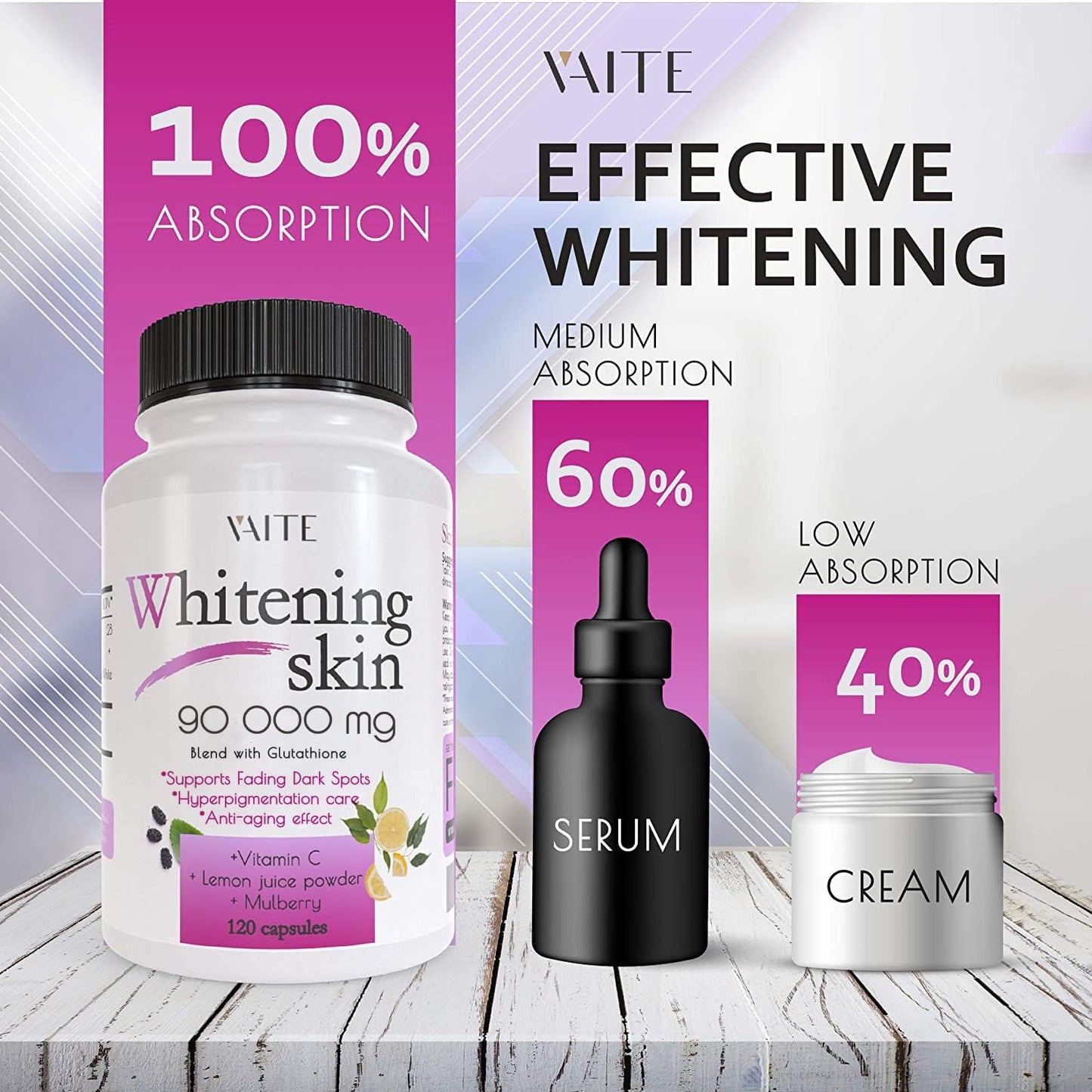 Glutathione Whitening Pills - Dark Spots & Acne Scar Remover - 90000mg - Vegan Skin Bleaching Pills with Anti-Aging & Antioxidant Effect - 120 Capsules (1 Pack)
