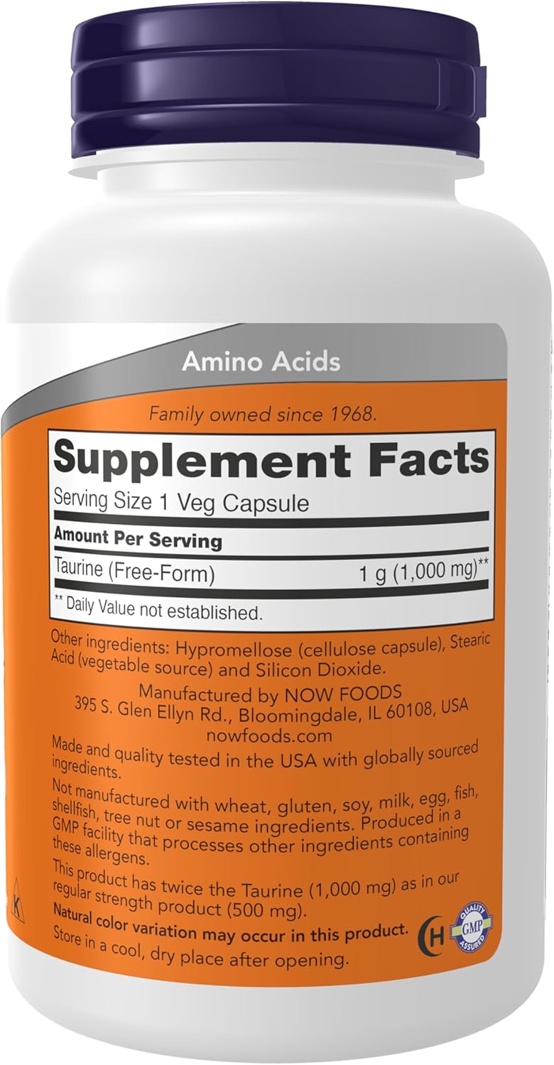 NOW Taurine 1000 mg,100 Veg Capsules