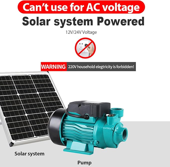 Transfer Water Pump, 12v 24v Solar Water Pump, 25m Lift Self-priming Pump, Solar Water Supply Vortex Pump for Shallow Well Jet, Irrigation Transfer, 35L/min, Sturdy Construction