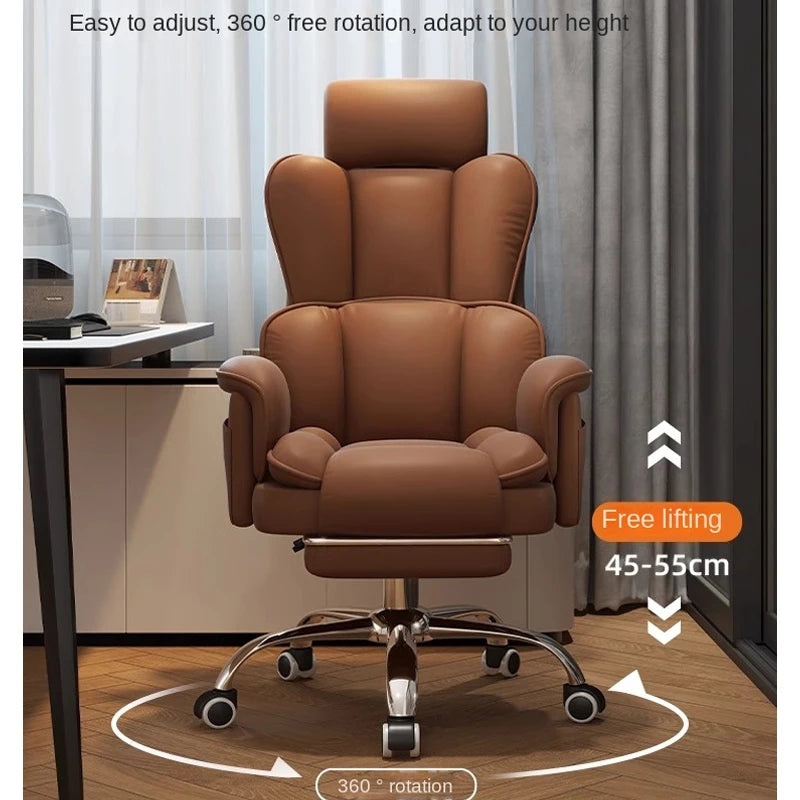Boss Chair Office Rest Adjustable Recliner Office Chair Comfortable Sedentary Ergonomic Chair Latex Pads Steel Feet PU Leather