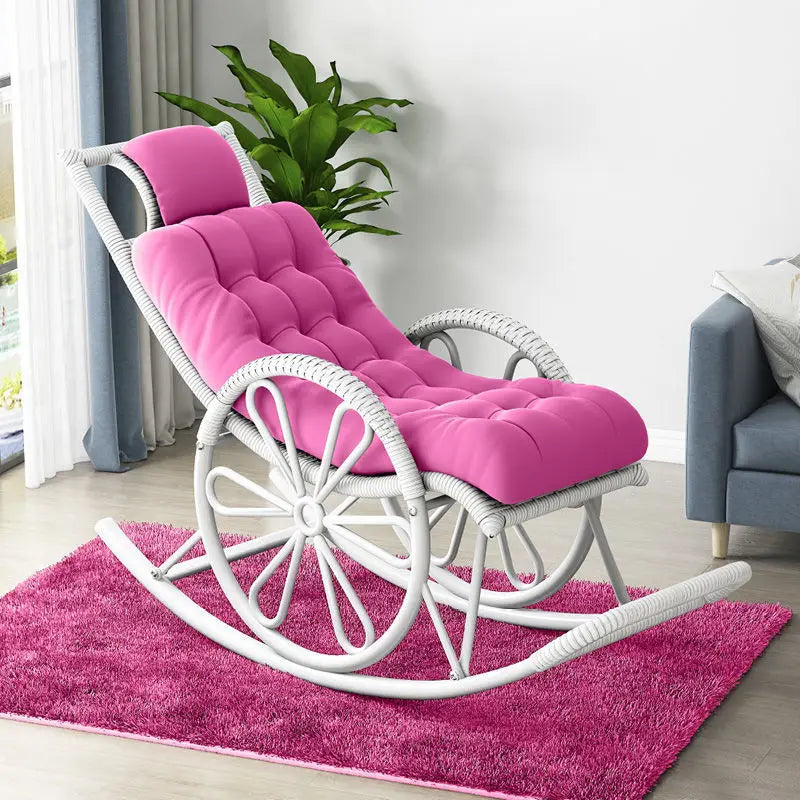 Outdoor PE Rattan Rocking Chair with Cushion and Floor Mat Ergonomic Wicker Recliner Lounge Chair for Patio Balcony Living Room