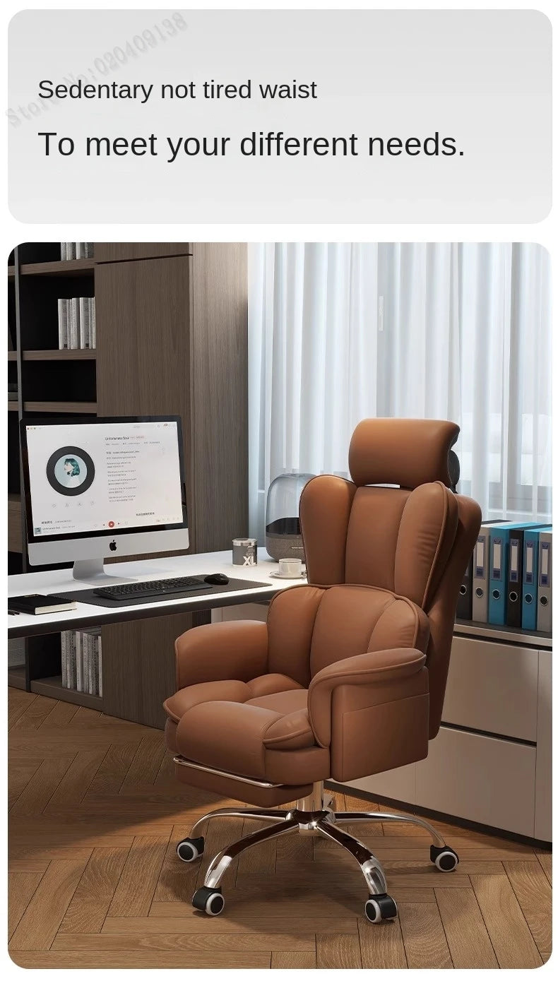 Boss Chair Office Rest Adjustable Recliner Office Chair Comfortable Sedentary Ergonomic Chair Latex Pads Steel Feet PU Leather
