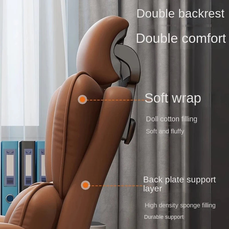 Boss Chair Office Rest Adjustable Recliner Office Chair Comfortable Sedentary Ergonomic Chair Latex Pads Steel Feet PU Leather