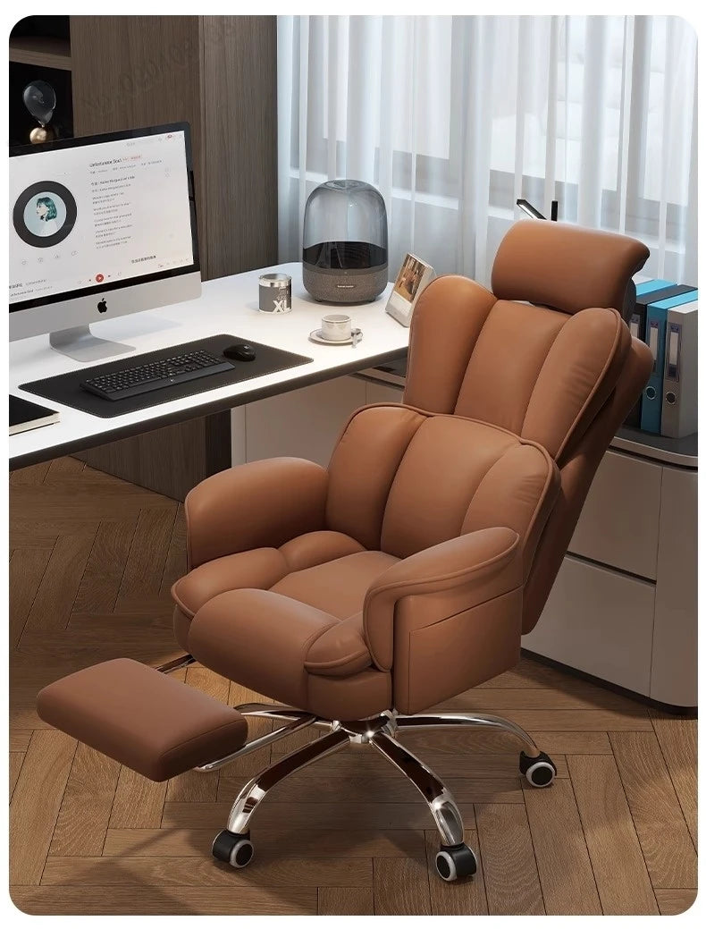 Boss Chair Office Rest Adjustable Recliner Office Chair Comfortable Sedentary Ergonomic Chair Latex Pads Steel Feet PU Leather