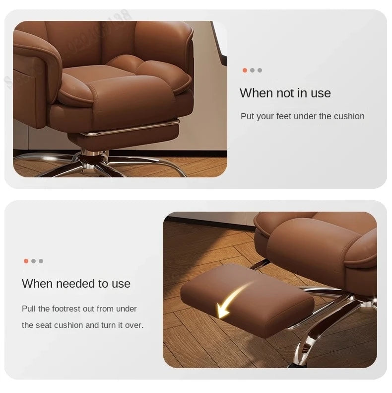 Boss Chair Office Rest Adjustable Recliner Office Chair Comfortable Sedentary Ergonomic Chair Latex Pads Steel Feet PU Leather