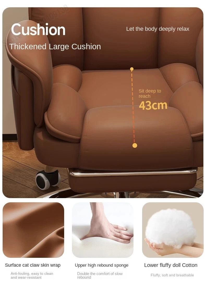 Boss Chair Office Rest Adjustable Recliner Office Chair Comfortable Sedentary Ergonomic Chair Latex Pads Steel Feet PU Leather