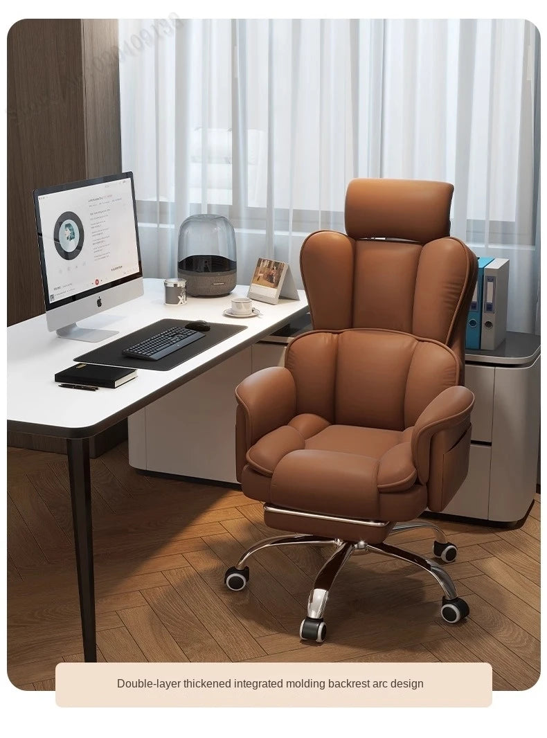 Boss Chair Office Rest Adjustable Recliner Office Chair Comfortable Sedentary Ergonomic Chair Latex Pads Steel Feet PU Leather
