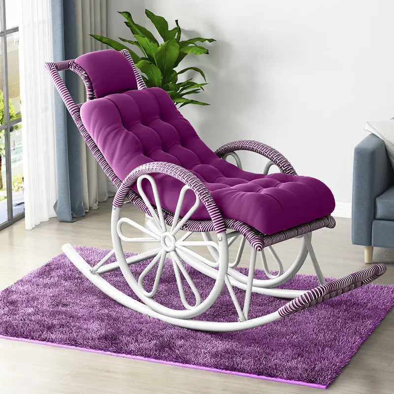 Outdoor PE Rattan Rocking Chair with Cushion and Floor Mat Ergonomic Wicker Recliner Lounge Chair for Patio Balcony Living Room
