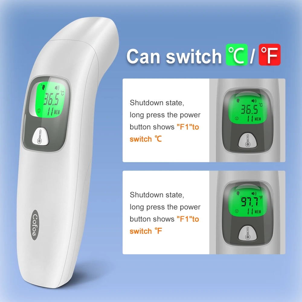 Cofoe 2 in 1 Digital Forehead & Ear Thermometer Non-Contact Medical Thermometer Baby/Adult ±0.1℃ Temperature precise Measure