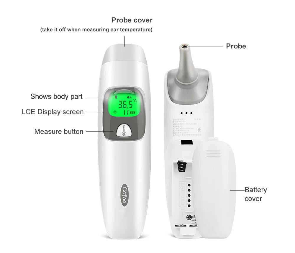 Cofoe 2 in 1 Digital Forehead & Ear Thermometer Non-Contact Medical Thermometer Baby/Adult ±0.1℃ Temperature precise Measure