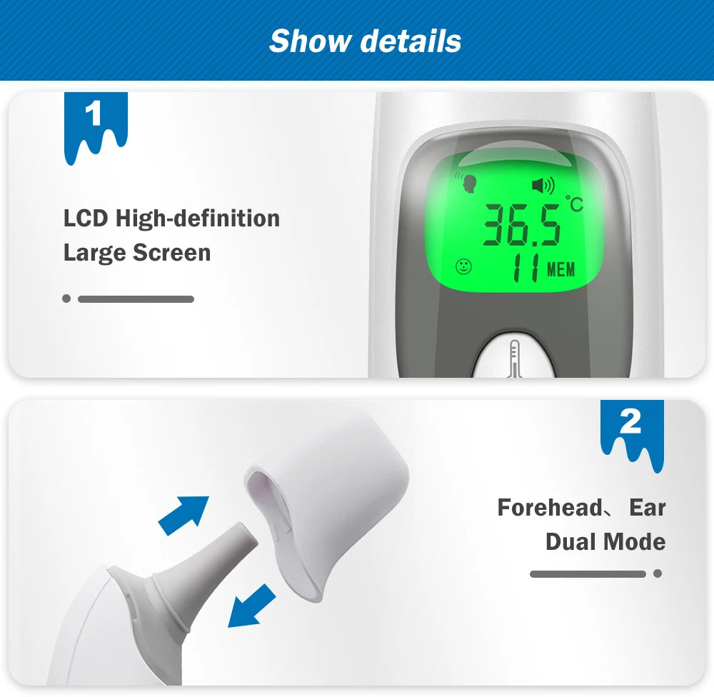 Cofoe 2 in 1 Digital Forehead & Ear Thermometer Non-Contact Medical Thermometer Baby/Adult ±0.1℃ Temperature precise Measure