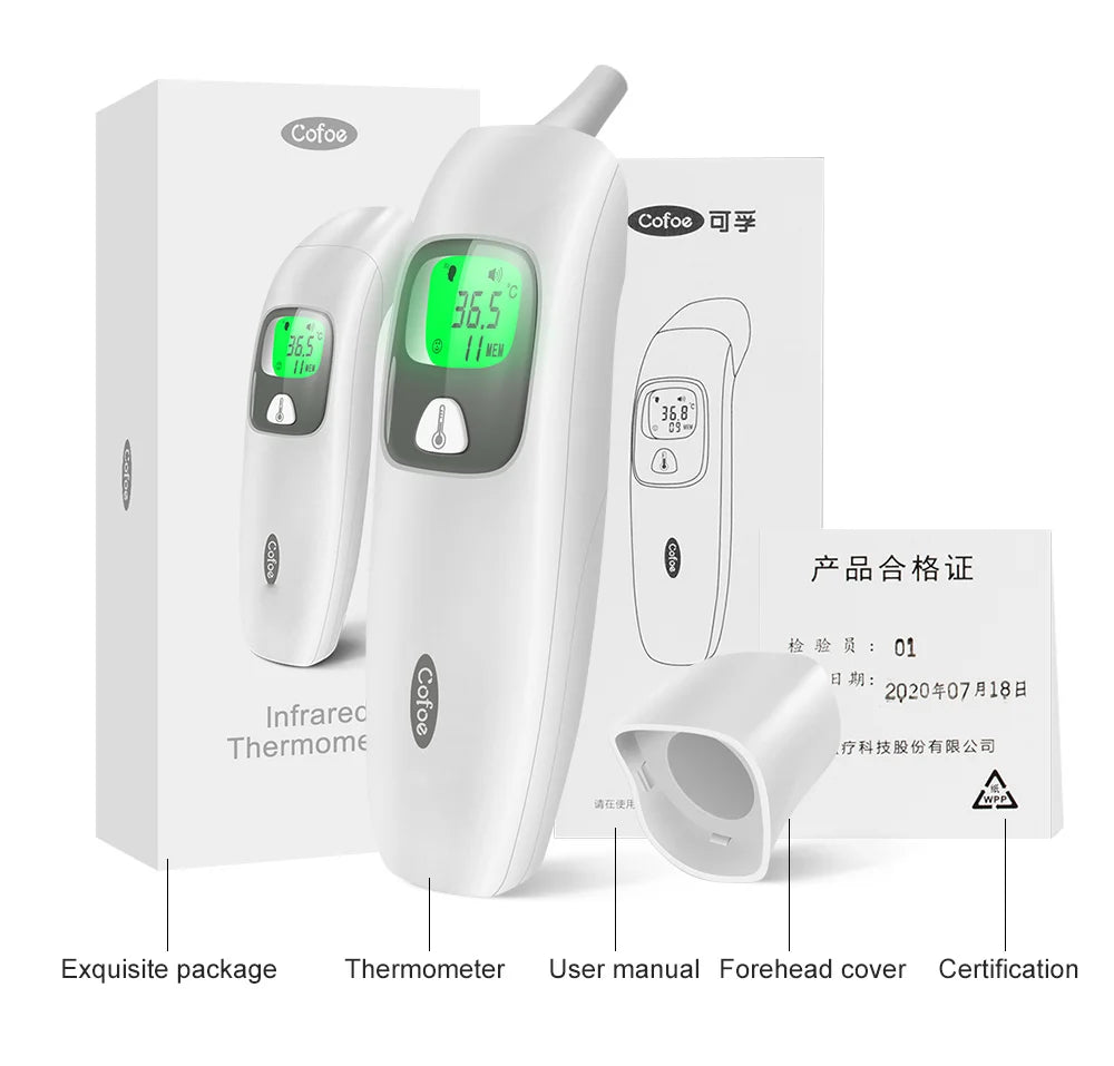Cofoe 2 in 1 Digital Forehead & Ear Thermometer Non-Contact Medical Thermometer Baby/Adult ±0.1℃ Temperature precise Measure