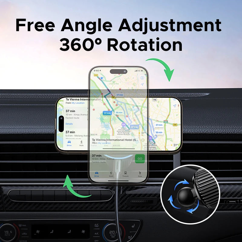 UGREEN Qi2 15W Magnetic Car Phone Holder Wireless Charger For iPhone 16 17 Pro Max Charging for Magsafe Car Charger LED Light