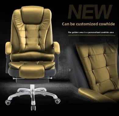 Metal Frame Office Chair with Footrest Ergonomic Lifting Swivel Base Brown Leather Recliner Sofa Seating