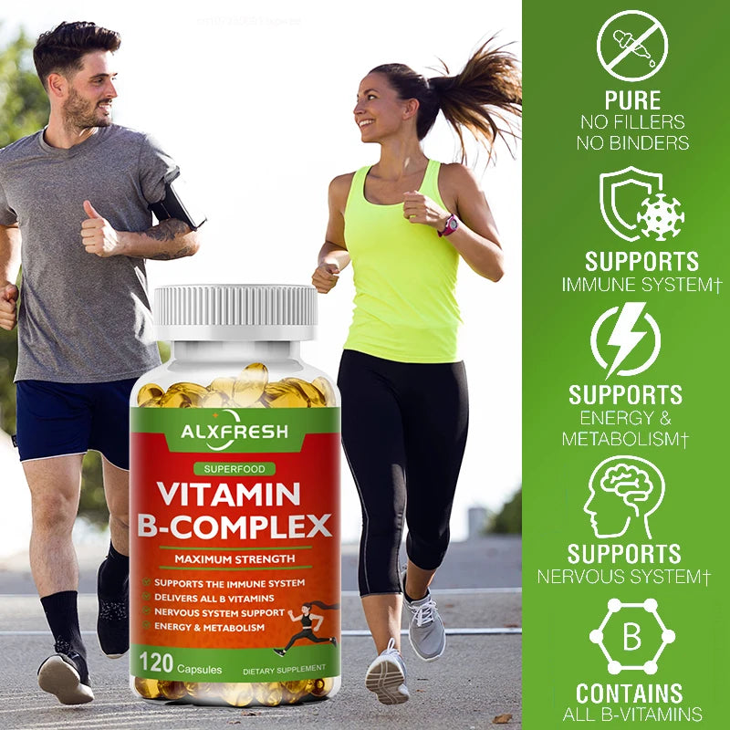 B-Complex Vitamin Supplements (B12 B1 B2 B3 B5 B6 B9 Folic Acid &Biotin) for Relieve Stress, Mood, Immune System Support Capsule