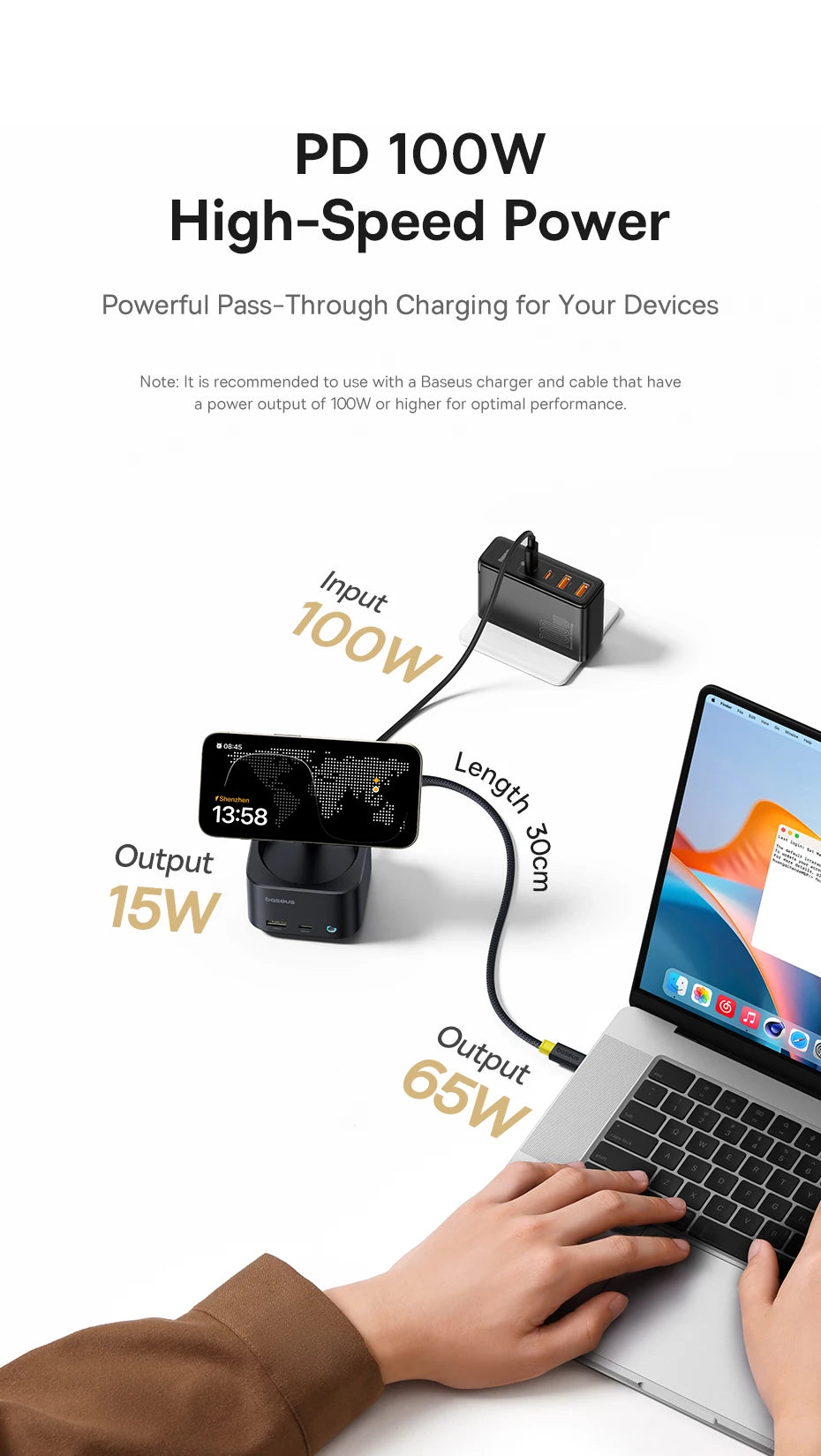 Baseus Magnetic Wireless Charger Qi2 15W for iPhone 17 Air 16 Pro Max MagSafe Fast PD HUB HDMI 4K60Hz USB3.2 SD TF Phone Charger