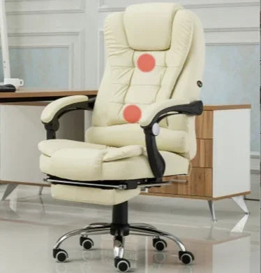 Metal Frame Office Chair with Footrest Ergonomic Lifting Swivel Base Brown Leather Recliner Sofa Seating