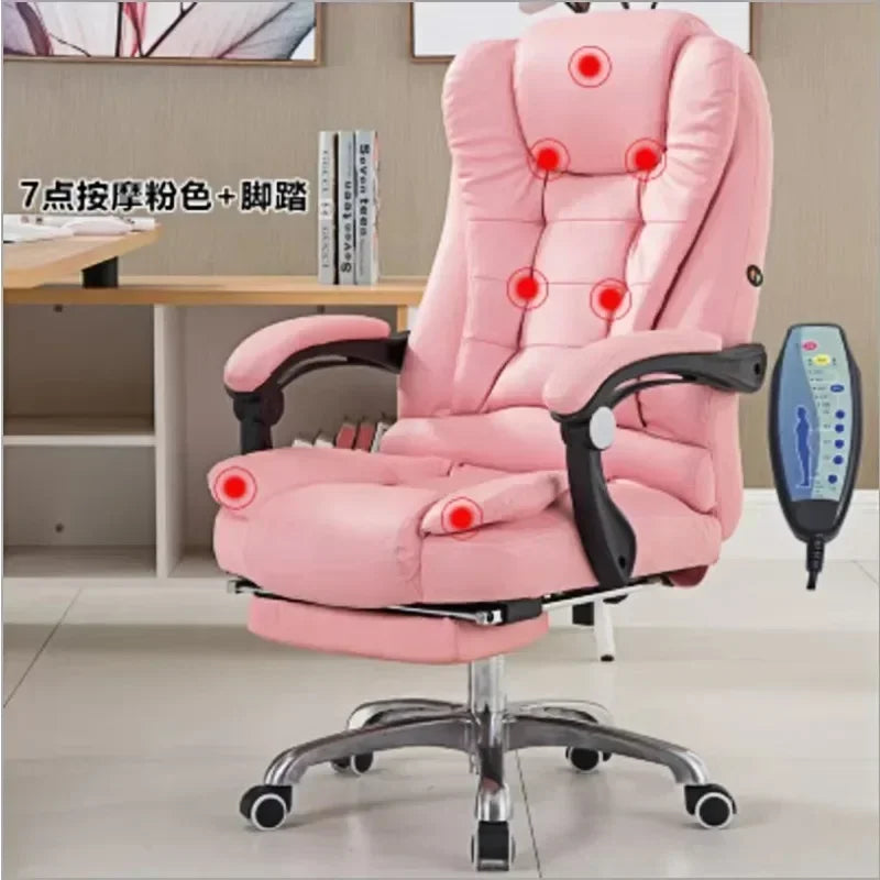 Metal Frame Office Chair with Footrest Ergonomic Lifting Swivel Base Brown Leather Recliner Sofa Seating