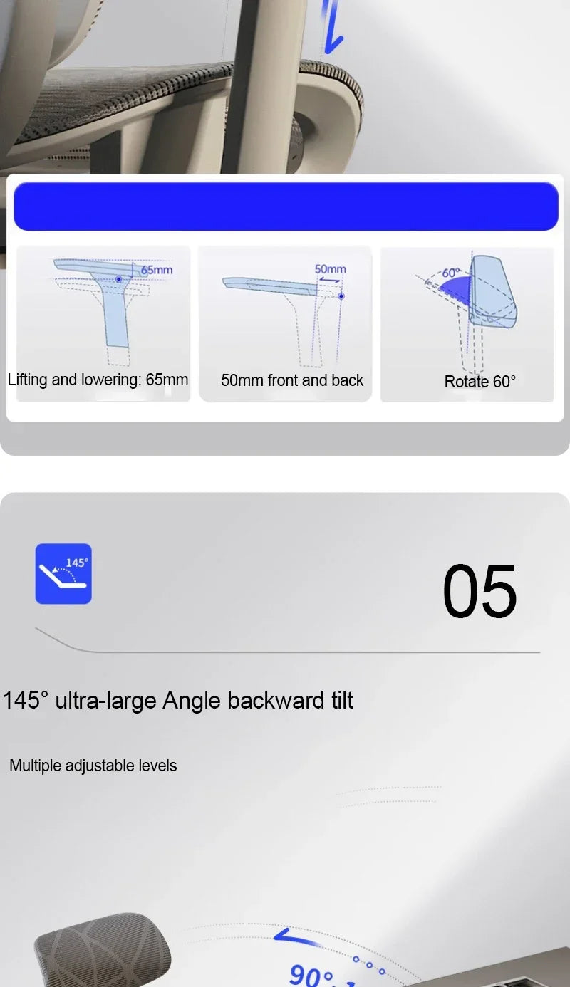 Ergonomic Office Chair Reclining Lumbar Support Headrest Adjustable Armrests Footrest Bureaustoel Home Office Gaming Room