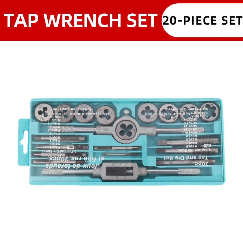 Multi-specification 8/12/20Pcs multifunction Metric Hand Tap and Die Set M3-M12 Screw Thread Plugs Straight Taper Reamer Tools