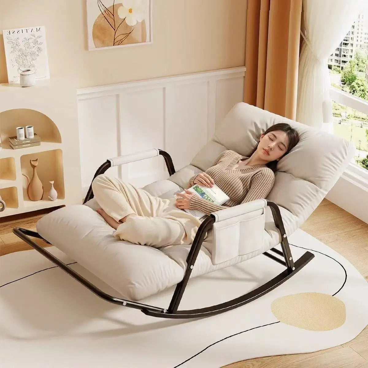 Recliner Rocking Chair Sitting and Sleeping Dual-purpose Double Lunch Break Chair Balcony Home Leisure Lazy Sofa Chair Ergonomic