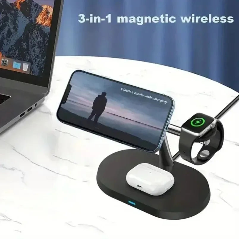 Phone Wireless Charger Desktop 3 IN 1 Magnetic For Magsafe iPhone 16 15 14 13 12 Samsung Apple/Galaxy Watch Fast Charging Dock