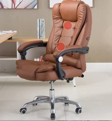 Metal Frame Office Chair with Footrest Ergonomic Lifting Swivel Base Brown Leather Recliner Sofa Seating