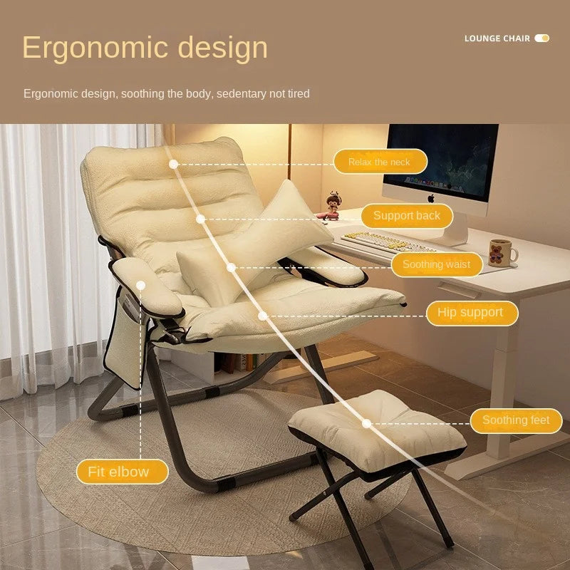 OMGD Folding Recliner Student Dormitory Computer Chair Home Bedroom Lazy Person Small Sofa Balcony Single Leisure Chair