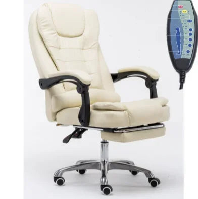 Metal Frame Office Chair with Footrest Ergonomic Lifting Swivel Base Brown Leather Recliner Sofa Seating