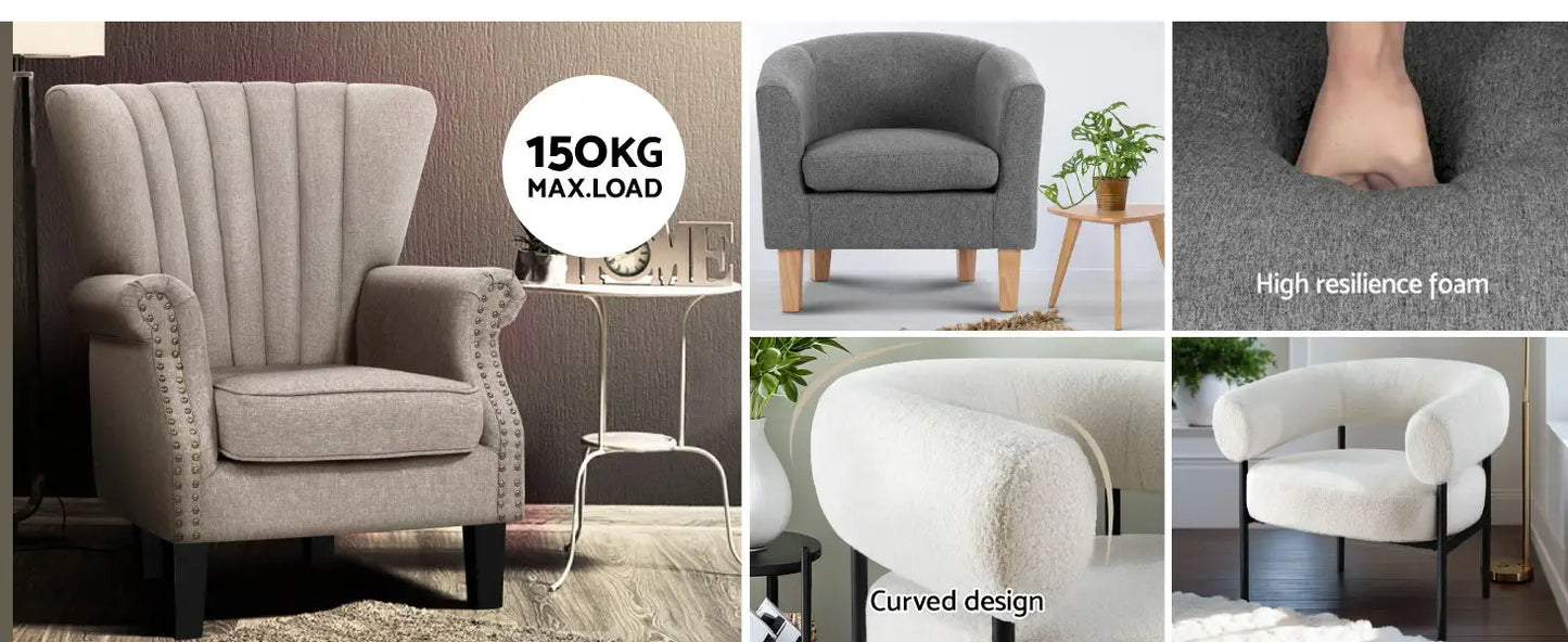 Armchair Sherpa Fabric Recliner Lounge Dining Chairs Sofa Nursing Occasional Seat Reading Seating Armchairs Home Living Room Bed