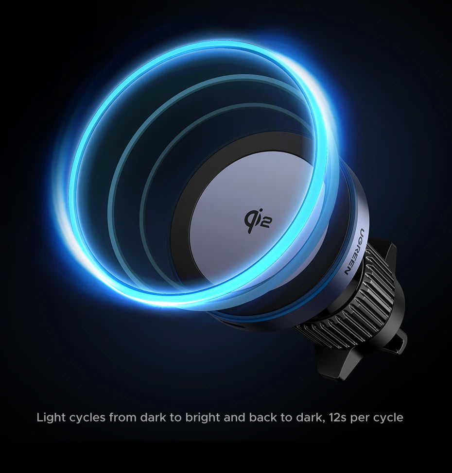 UGREEN Qi2 15W Magnetic Car Phone Holder Wireless Charger For iPhone 16 17 Pro Max Charging for Magsafe Car Charger LED Light