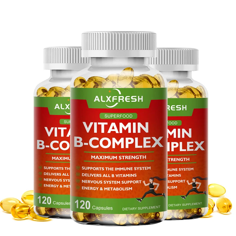 B-Complex Vitamin Supplements (B12 B1 B2 B3 B5 B6 B9 Folic Acid &Biotin) for Relieve Stress, Mood, Immune System Support Capsule