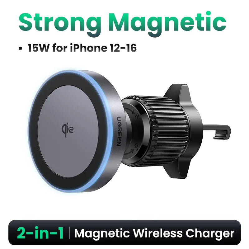 UGREEN Qi2 15W Magnetic Car Phone Holder Wireless Charger For iPhone 16 17 Pro Max Charging for Magsafe Car Charger LED Light