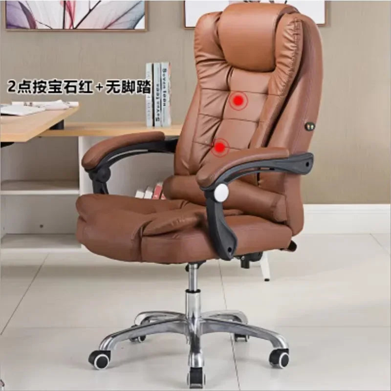 Metal Frame Office Chair with Footrest Ergonomic Lifting Swivel Base Brown Leather Recliner Sofa Seating