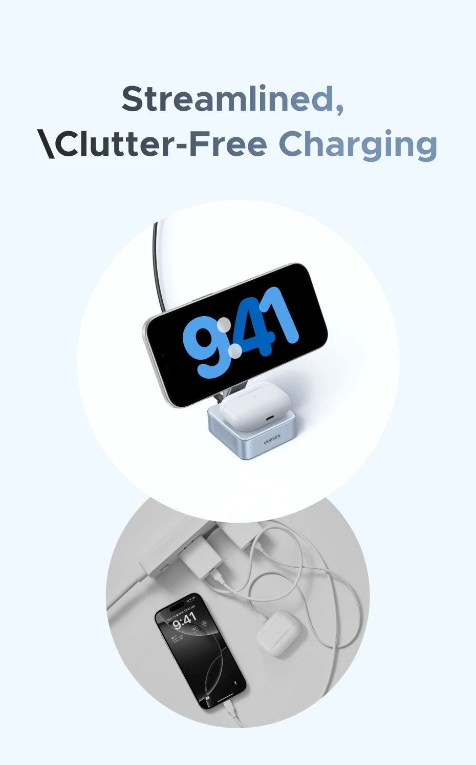 UGREEN Upgraded Qi2 25W Magnetic 2-in-1 Wireless Charger Stand Fast Charging Stand Magsafe Charger For iPhone 16 17/AirPods