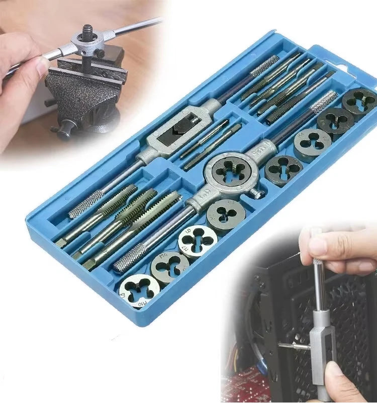 Multi-specification 8/12/20Pcs multifunction Metric Hand Tap and Die Set M3-M12 Screw Thread Plugs Straight Taper Reamer Tools