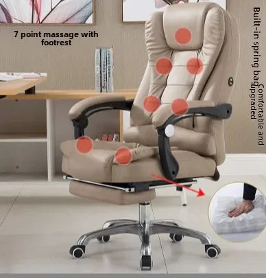 Metal Frame Office Chair with Footrest Ergonomic Lifting Swivel Base Brown Leather Recliner Sofa Seating