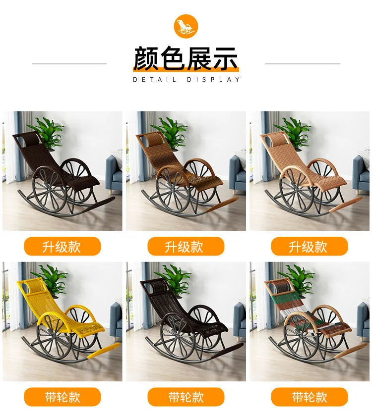 Outdoor PE Rattan Rocking Chair with Cushion and Floor Mat Ergonomic Wicker Recliner Lounge Chair for Patio Balcony Living Room
