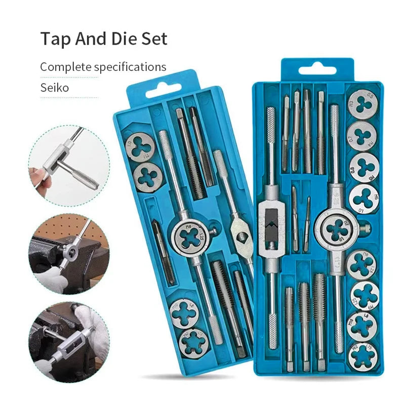 Multi-specification 8/12/20Pcs multifunction Metric Hand Tap and Die Set M3-M12 Screw Thread Plugs Straight Taper Reamer Tools