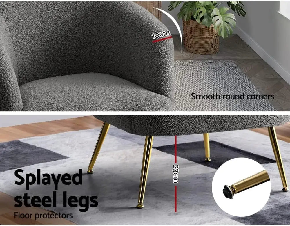 Armchair Sherpa Fabric Recliner Lounge Dining Chairs Sofa Nursing Occasional Seat Reading Seating Armchairs Home Living Room Bed