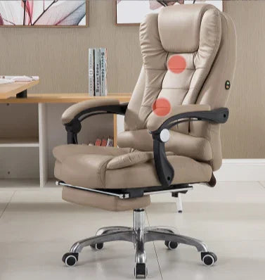 Metal Frame Office Chair with Footrest Ergonomic Lifting Swivel Base Brown Leather Recliner Sofa Seating
