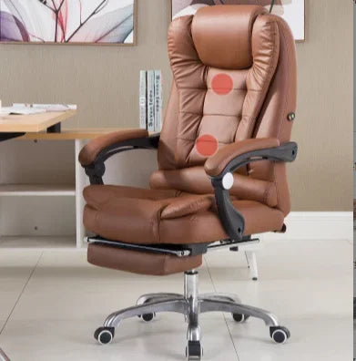 Metal Frame Office Chair with Footrest Ergonomic Lifting Swivel Base Brown Leather Recliner Sofa Seating