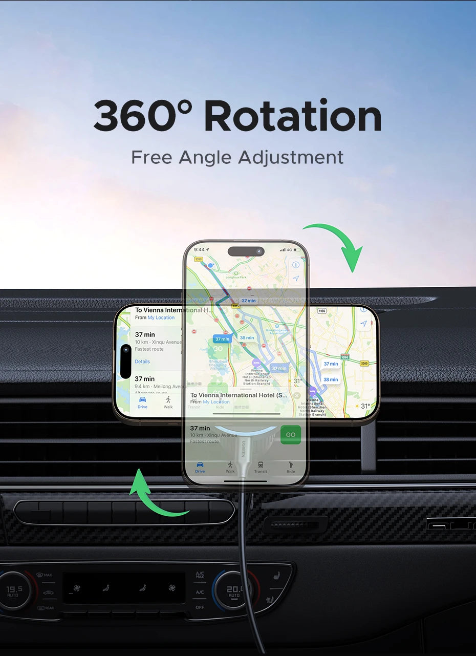 UGREEN Qi2 15W Magnetic Car Phone Holder Wireless Charger For iPhone 16 17 Pro Max Charging for Magsafe Car Charger LED Light