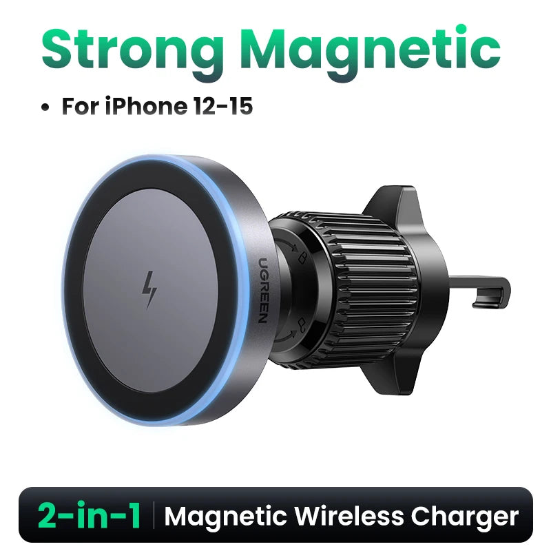 UGREEN Qi2 15W Magnetic Car Phone Holder Wireless Charger For iPhone 16 17 Pro Max Charging for Magsafe Car Charger LED Light