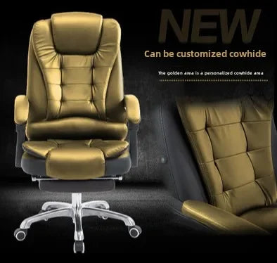 Metal Frame Office Chair with Footrest Ergonomic Lifting Swivel Base Brown Leather Recliner Sofa Seating