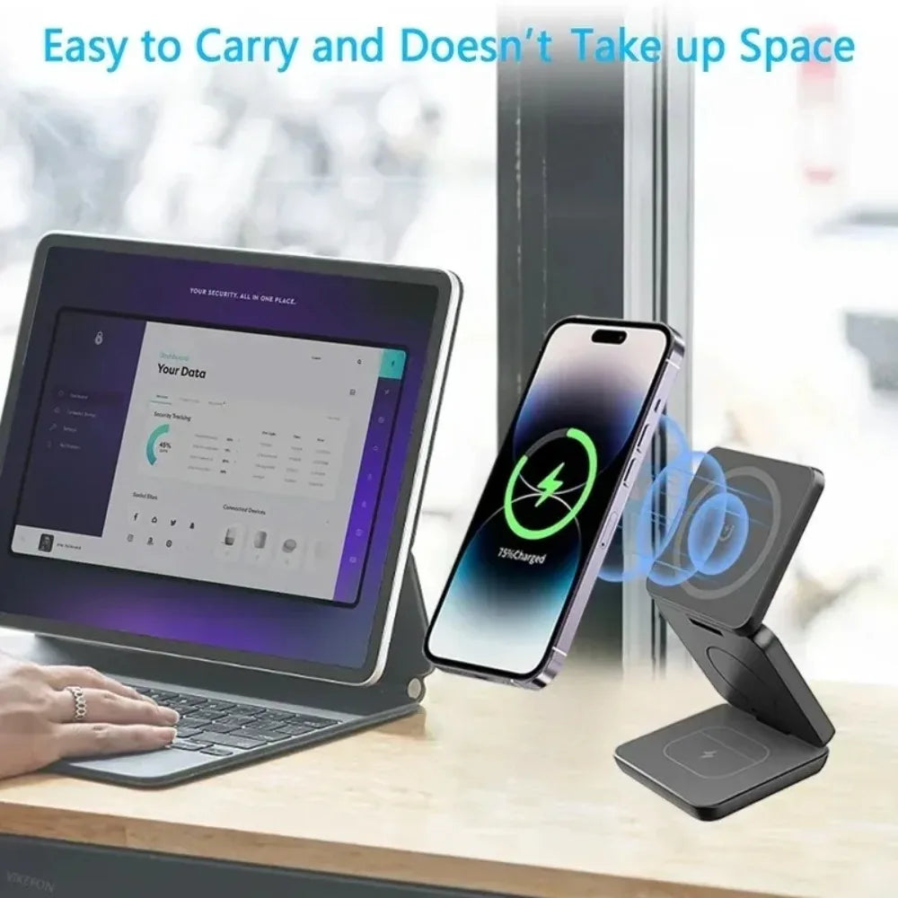 100W Foldable Magnetic Station 3 in 1 Fast Wireless Charger Stand For Magsafe iPhone 16 15 14 13 12 Pro Max iWatch 8 7 6 Airpods