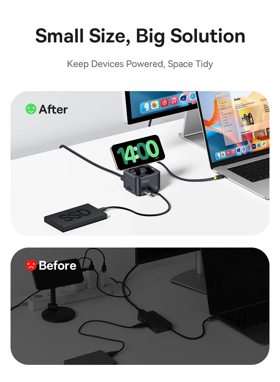 Baseus Magnetic Wireless Charger Qi2 15W for iPhone 17 Air 16 Pro Max MagSafe Fast PD HUB HDMI 4K60Hz USB3.2 SD TF Phone Charger