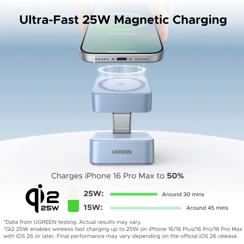 UGREEN Upgraded Qi2 25W Magnetic 2-in-1 Wireless Charger Stand Fast Charging Stand Magsafe Charger For iPhone 16 17/AirPods