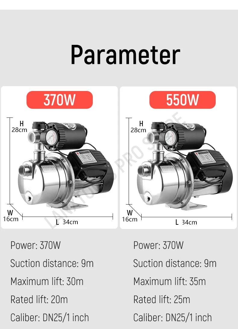 Household Fully Automatic Water Pump 370W-1500W Self-Priming Stainless Steel Silent Tap Booster Pump for Water Supply System