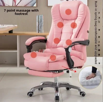 Metal Frame Office Chair with Footrest Ergonomic Lifting Swivel Base Brown Leather Recliner Sofa Seating